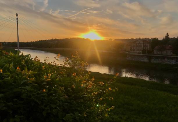 istock Sunset overlooking the river San in Przemysl, Poland. 1401691787