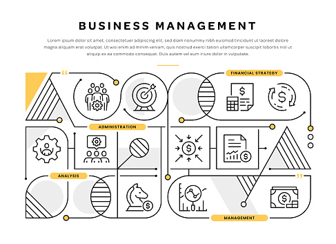 Business Management Infographic Design with Line Icons