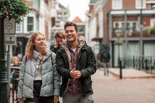 Young dutch university students going to classes in Rotterdam in the Netherlands