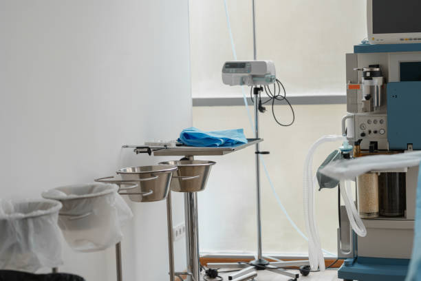istock Interior of operation room with different medical equipment ready for surgery 1401697603