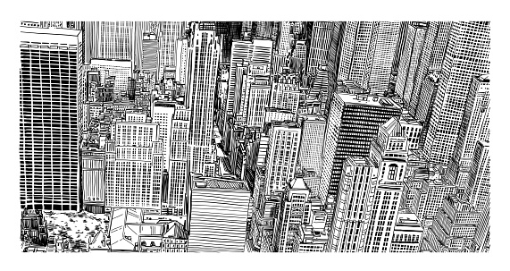 Skyscraper City Seamless, hand drawing line illustration.