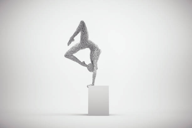 istock Woman made of wires posing on a cube . 1401700174