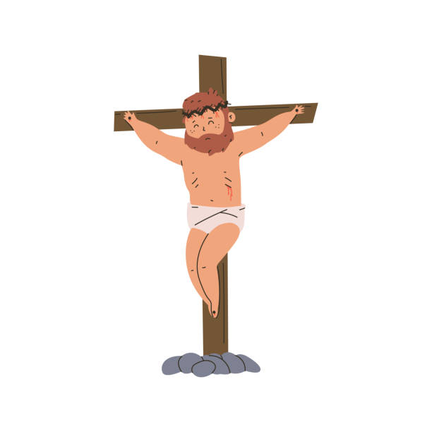 Crucifixion Of Jesus Vector Cartoon Illustration Isolated On A White  Background Stock Illustration - Download Image Now - iStock