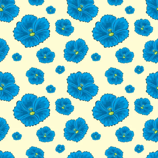 Vector illustration of Flax linum blue flowers. Seamless pattern. Vector illustration.