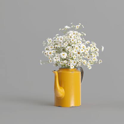 3d illustration of vase flowers isolated on white background