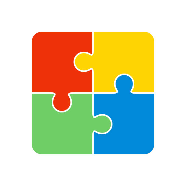 illustrations, cliparts, dessins animés et icônes de pièces colorées de puzzle - jigsaw puzzle teamwork puzzle red