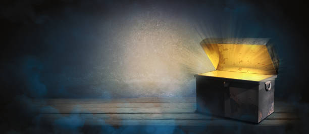 istock Open the glowing ancient treasure chest. 1401709736