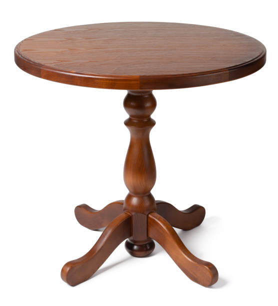 istock Oval wooden classic table isolated on white 1401710181