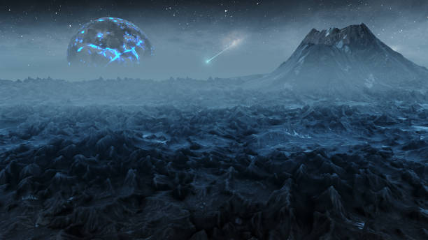 istock Blue Alien planet landscape and dying star, 3d illustration 1401711469