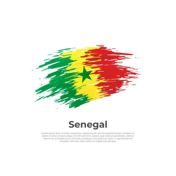 Vector illustration of Senegal flag. Brush strokes. Brush painted senegalese flag on a light background. Vector design national poster, template. Place for text. State patriotic banner of senegal, cover. Copy space