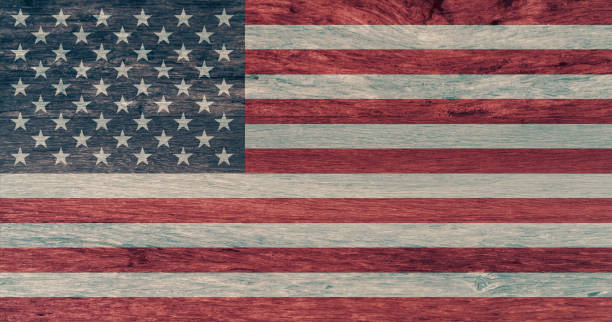 american flag on wooden background. national flag of the united states of america. 4th of july background. the stars and stripes. the star-spangled banner. usa flag emblem. national symbol and ensign. - star spangled banner imagens e fotografias de stock