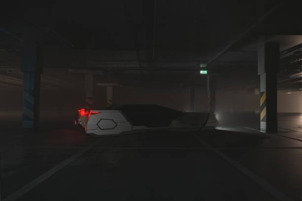 istock futuristic car in a dark garage with the lights on 3d render 1401713186