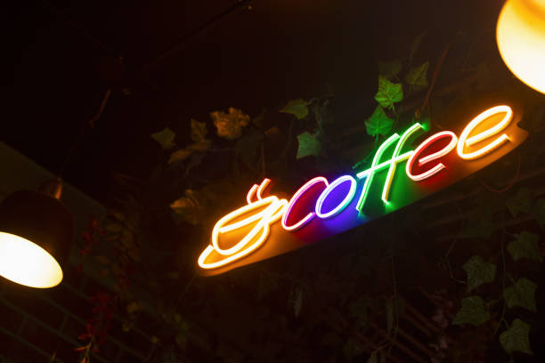 istock Colorful Coffee Logo, illuminated with neon lights 1401713257
