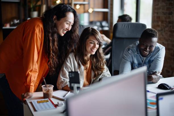 Multiracial group of all female designer developing new app