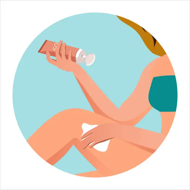 Vector illustration of Woman applying SPF cream
