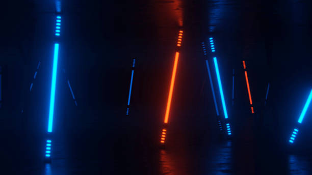 istock Blue and orange Light sticks background 3d render background 1401716790