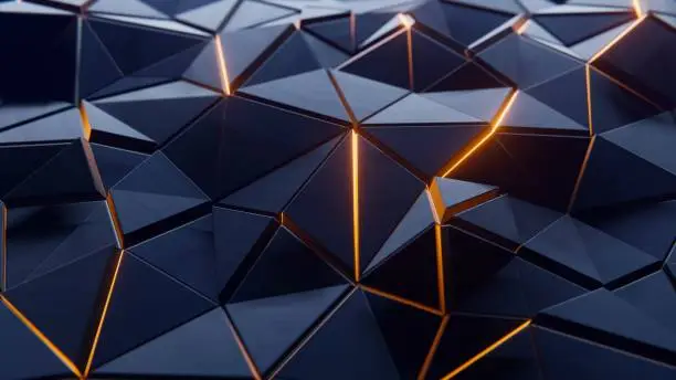 Photo of Blue triangles with orange glow 4k 3d render