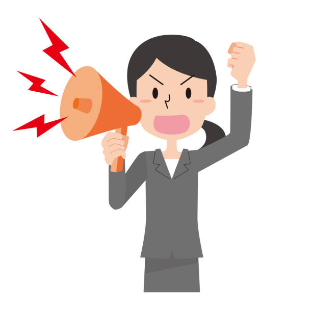 illustrazioni stock, clip art, cartoni animati e icone di tendenza di illustrazione di una donna che protesta con un altoparlante - complaining megaphone speech businesswoman