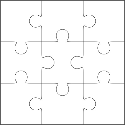 Jigsaw puzzle vector, blank simple template 3x3Jigsaw puzzle blank simple vector of nine pieces