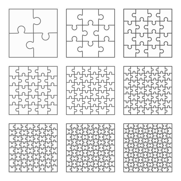 Jigsaw puzzle nine vector flat blank templates set Jigsaw puzzle nine vector templates set of different blank simple pieces number 16 stock illustrations