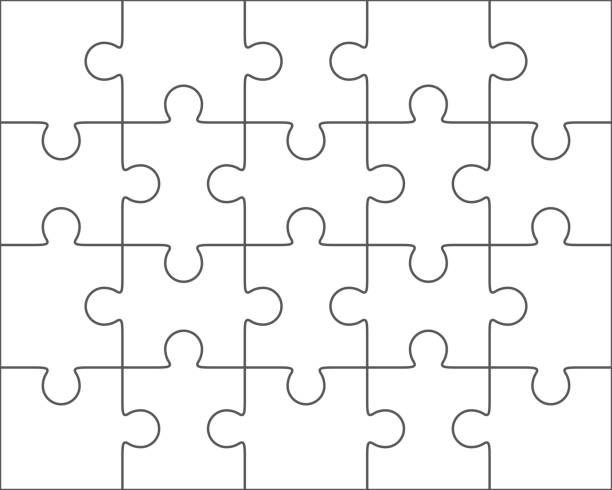 Jigsaw puzzle blank template 4x5, twenty pieces Jigsaw puzzle vector, blank simple template 4x5, twenty pieces jigsaw stock illustrations