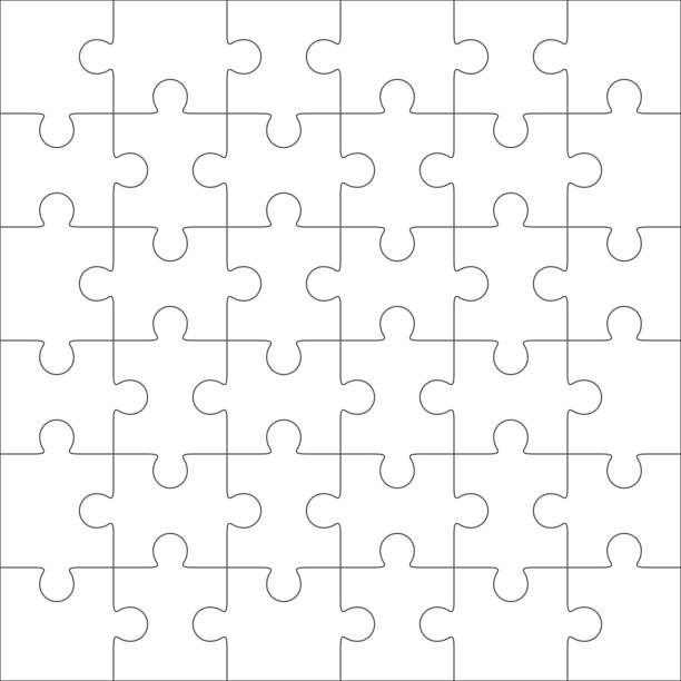 Jigsaw puzzle blank template, 36 pieces Jigsaw puzzle vector, blank simple template, 36 pieces number 36 stock illustrations