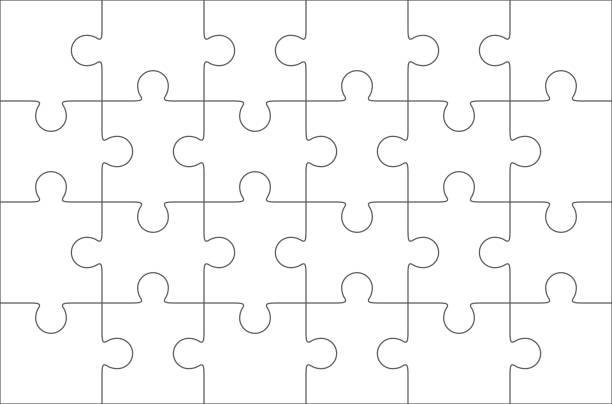 Jigsaw puzzle blank 6x4 elements, twenty four vector pieces. Jigsaw puzzle blank template 6x4 elements, twenty four puzzle pieces. Vector illustration. puzzle stock illustrations
