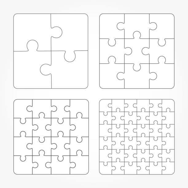 illustrations, cliparts, dessins animés et icônes de puzzle quatre modèles vectoriels à blanc plat - scie sauteuse