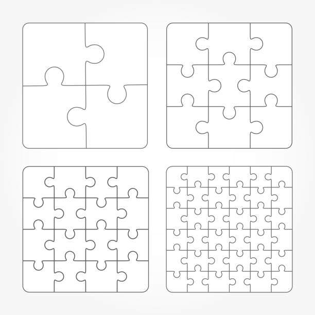 Jigsaw puzzle four vector flat blank templates set Jigsaw puzzle four vector templates set, blank simple pieces jigsaw puzzle stock illustrations