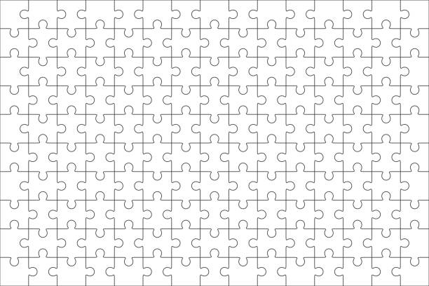 Jigsaw puzzle blank template 150 pieces Jigsaw puzzle vector, blank simple template, 150 pieces puzzle stock illustrations