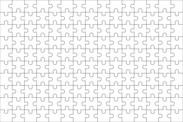 Jigsaw puzzle blank template 150 pieces Jigsaw puzzle vector, blank simple template, 150 pieces puzzle stock illustrations