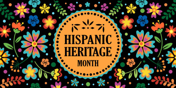 stockillustraties, clipart, cartoons en iconen met hispanic heritage month. vector web banner, poster, card for social media, networks. greeting with national hispanic heritage month text on floral pattern background. - spaanse cultuur