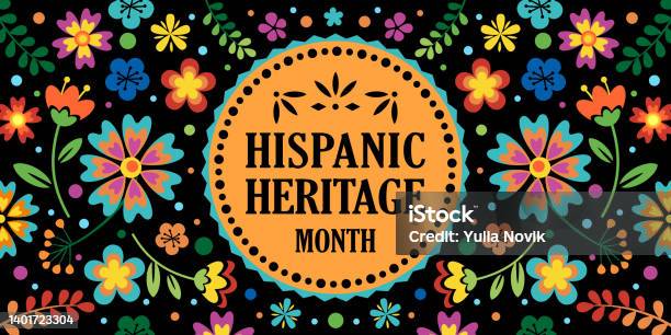 Hispanic Heritage Month Vector Web Banner Poster Card For Social Media Networks Greeting With National Hispanic Heritage Month Text On Floral Pattern Background Stock Illustration - Download Image Now