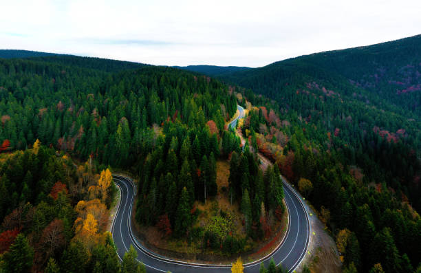 Winding asphalt road on the mountain top