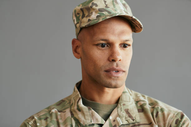 istock Young thoughtful African American soldier. 1401728928