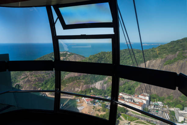 sugarloaf cable car. internal view. rio de janeiro, brazil. - urca imagens e fotografias de stock