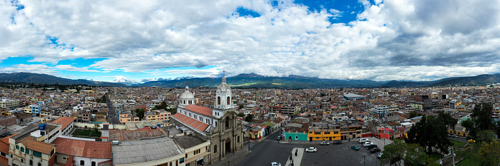 Riobamba, 22,-2-2021: Aerial panorama of the church San Antonio de Padua