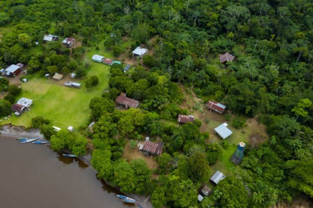 アマゾン最大の熱帯林である先住民コミュニティの航空写真 - amazonas state 写真 ストックフォトと画像