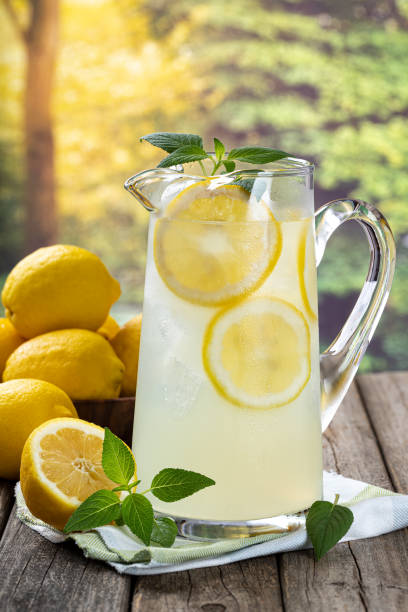 istock Pitcher of lemonade with summer background 1401731093