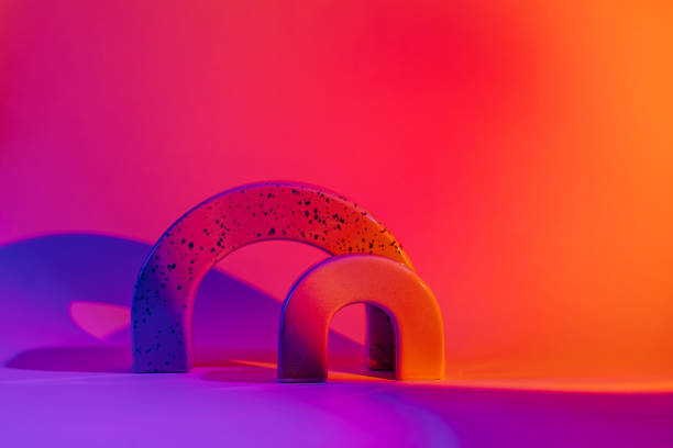 istock Abstract background with geometric forms in  neon light.  Stylish geometric shapes. 1401731539