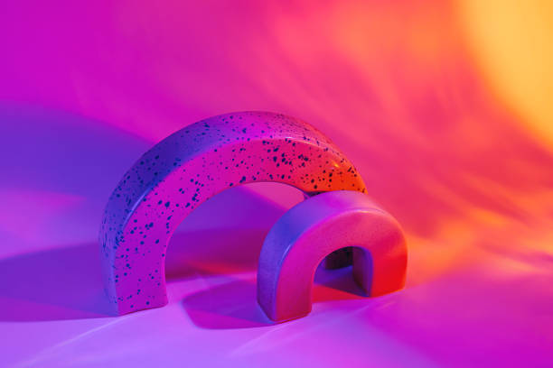 istock Abstract background with geometric forms in  neon light.  Stylish geometric shapes. 1401731550