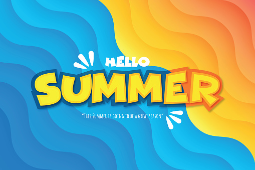Summer lettering. Beach and sea. Lettering composition of Summer Vacation on abstract background vector stock illustration