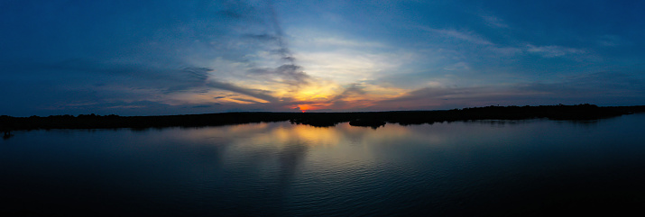 Aerial panorama, a nature background of a famous Ecuadorian lake in the Amazon