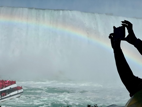 A rainbow over Niagara Falls, Ontario.