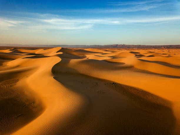 Aerial landscape with sand dunes in Sahara desert