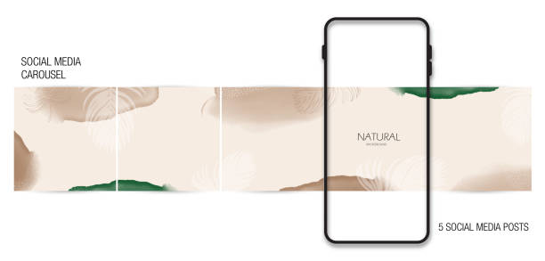 Instagram social media carousel post background template. summer tropical leaf layout in beige nude green natural colors. vector watercolor paint. for travel, beauty,  self care business vector art illustration
