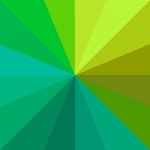 Green wheel made of sixteen variations of green paper triangles.