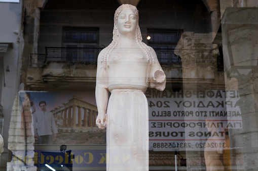 Replica statues for sale in souvenir shop in Chania, Greece on Nov. 16, 2021.