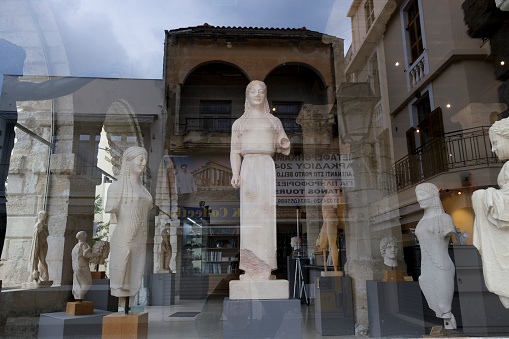 Replica statues for sale in souvenir shop in Chania, Greece on Nov. 16, 2021.