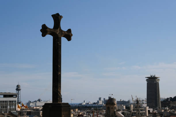 Holy Cross statue placed inside the Old Hospital building in Raval, Barcelona, Spain.